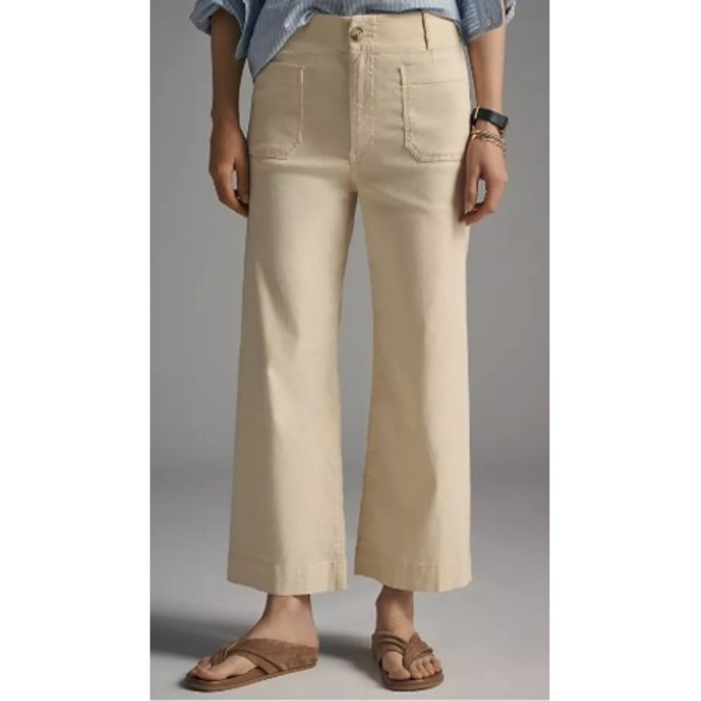 Anthropologie Colette Magic Fabric Crop Wide-Leg Pants Maeve Size 32 Cream White